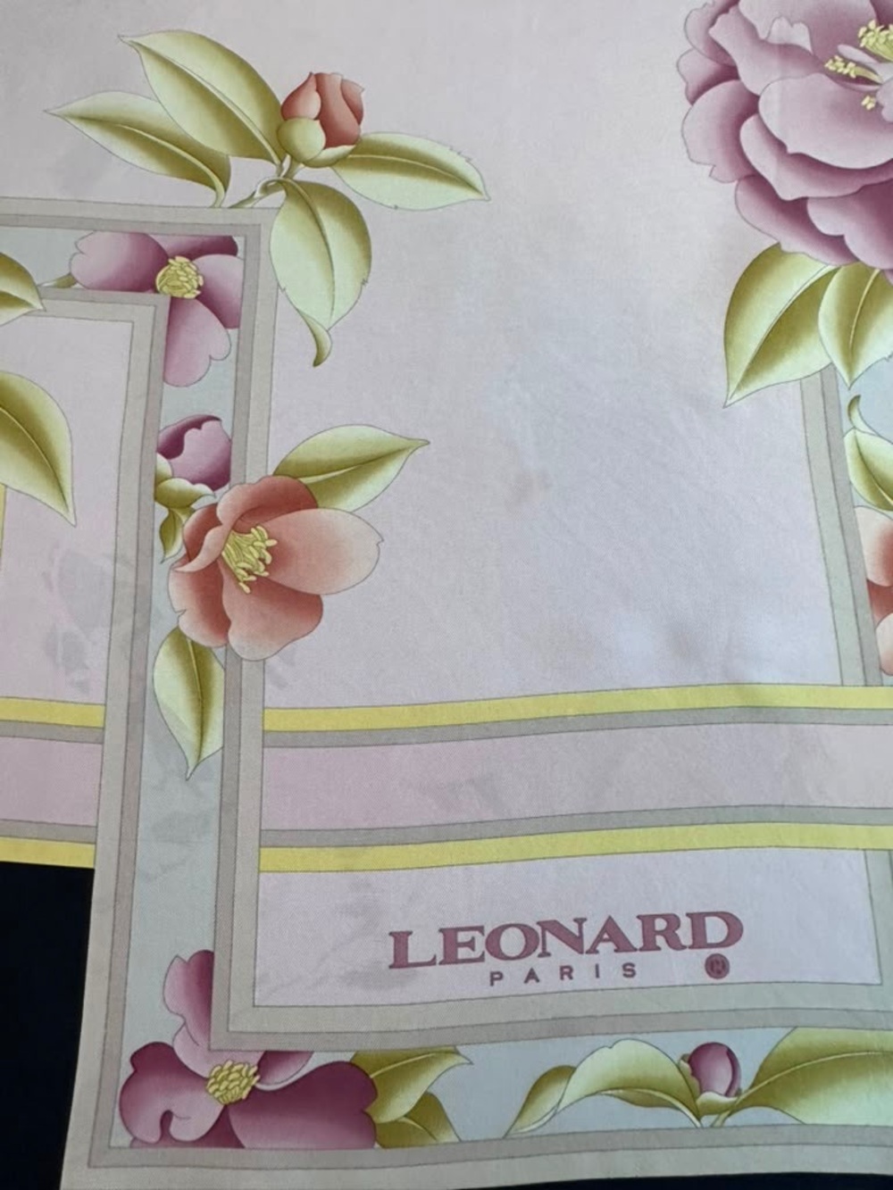 Leonard Silk Scarf Black White Floral Hand Rolled Made in France - Picture 7 of 11